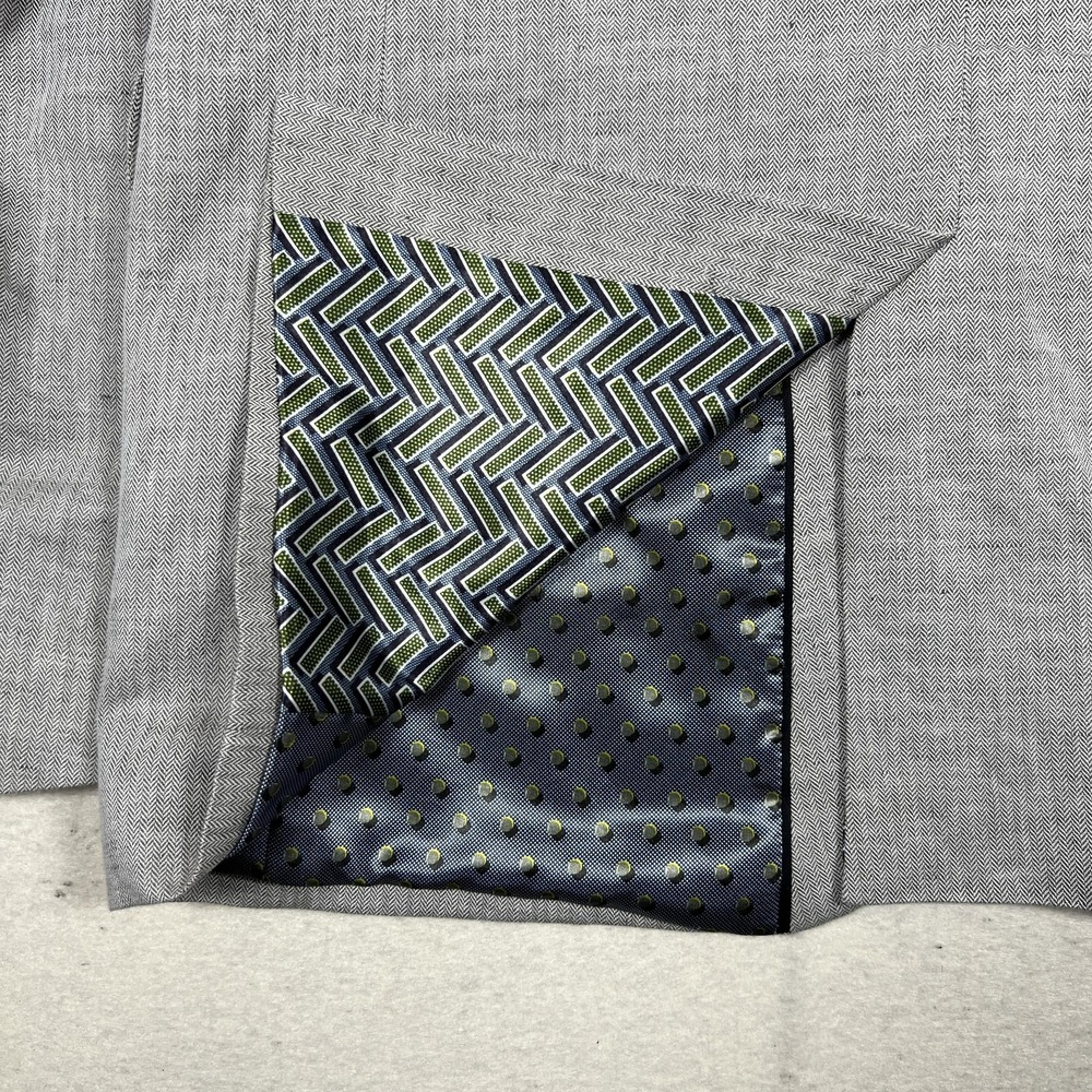 Ted Baker Herringbone‎ Blazer Mens 6 44L Sport Coat Tall Fit Gray Linen Cotton - Picture 14 of 14